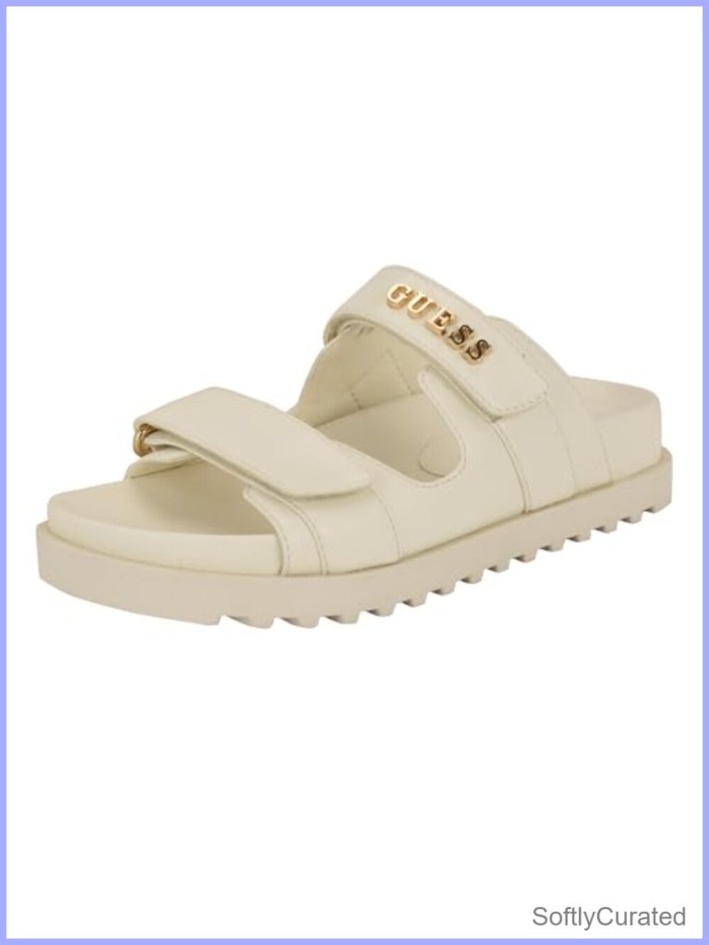 Faux Leather Open Toe Platform Slide Sandals with Gold Hardware Logo